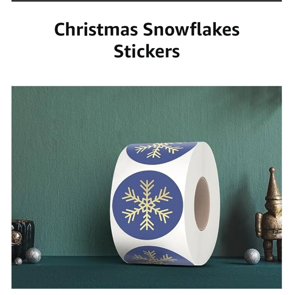 100 ct  Easykart Winter Snowflake Stickers. Blue with Gold foil Design